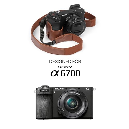 Demi-étui cuir véritable MegaGear pour Sony Alpha a6700 antichoc - 3
