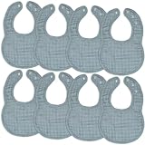 Comfy Cubs Muslin Bibs for Babies, Pack of 8 - Soft and Highly Absorbent, Feeding, Drool and Teething Bib, Adjustable Snaps - Stylish & Colorful Unisex Designs, Giftable Set - Pacific Blue
