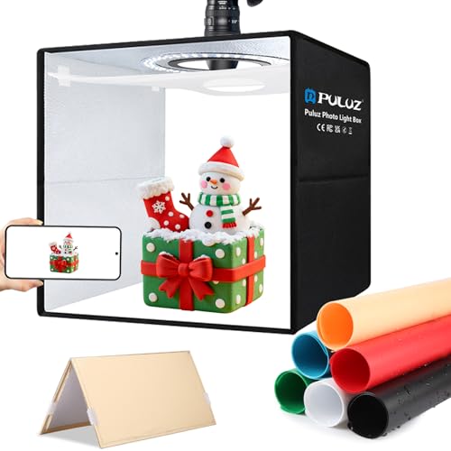 PULUZ Caja de luz para fotografía, 12 pulgadas/30 cm, portátil para estudio fotográfico, kit de cabina de campaña con 120 luces LED regulables, tablero reflector y 6 fondos de PVC