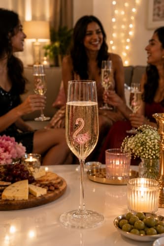 Image of Handcrafted Flamingo Champagne Flute Glass | Borosilicate Wine & Champagne Glass | Cocktail & Mimosa Glass | Gift for Weddings, Parties & Celebration (Flamingo Champagne Glass)