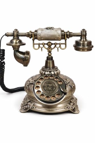 Image of Dratal Imitation Copper Vintage Style Rotary Retro Old Fashioned Rotary Dial Home and Office Telephone Functional Antique Style Telephone-Bronze (DR-01)