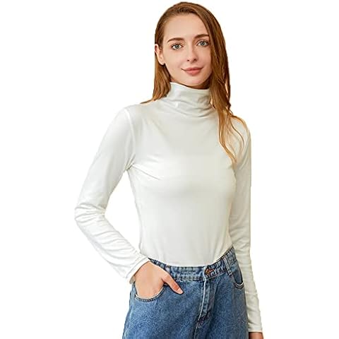 TOEECY Damen Strick Langarm T-Shirt Rollkragen Gewinde Casual Tops Langarmshirts Langarmtops Pullover Lässig T-Shirts Basic Slim Oberteil Herbst Winter Cover