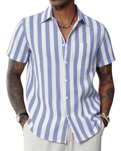 (取寄) ストライプド シャツ - リネン, ショート スリーブ SILVER JEANS CO Striped Shirt - Linen, Short Sleeve  Blue 41US5Hoii9L.jpg