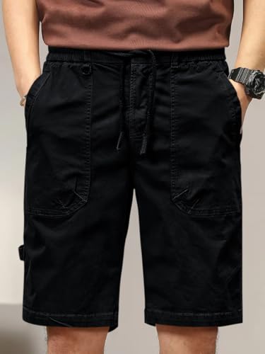 Image of Leriya Fashion Men Cotton Cargo Shorts | Lightweight Shorts Pant for Men | Elastic Waist with Drawstring | Casual Summer Cargo Short's for Man with Pockets