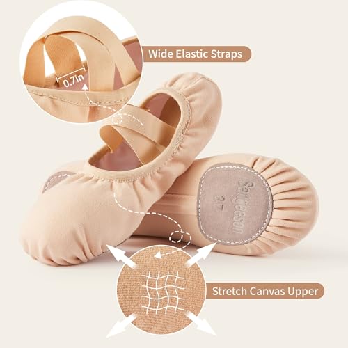 SANGEESON Women's Ballet Shoes Stretch Canvas Dance Slippers4