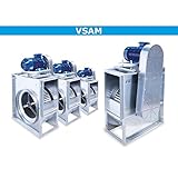 Ventiladores centrífugos de simple aspiración con motor exterior a transmisión y turbina metálica con álabes hacia adelante, Envolvente de acero galvanizado, Turbina con álabes hacia adelante, en acero galvanizado., Motores de eficiencia IE-3, clase F, con rodamientos a bolas, protección IP55., Acabado anticorrosivo de acero galvanizado.