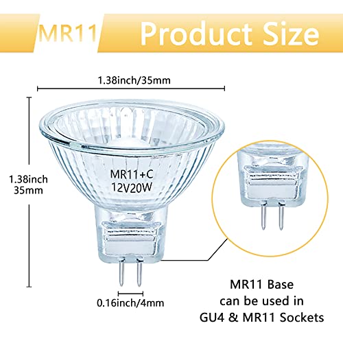 Mr11 Halogen Bulb 20W 12V Gu4 Dual Pin Base Ftd Spotlight Bulb, Mr11 Bulb With Uv Glass Cover 36° Beam Warm White 2700K Dimmable For Landscape Lights, Accent Lights, Track Lights, Fiber Optics #TOP1