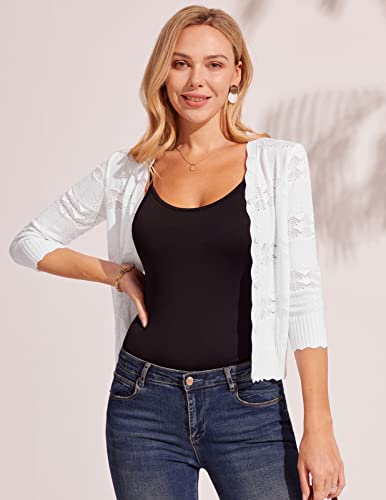 Women Shrugs For Summer 3/4 Sleeve Bolero Cardigan Button Open Front Crochet Knit Shrug Sweater Dressy Jackets White Xl #TOP6
