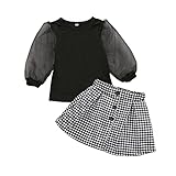 【DISEÑO】 Traje de falda para niñas pequeñas, tops de punto de manga larga de encaje + trajes de falda de cuero de PU, conjunto de minifalda para niñas pequeñas, todos los diseños hacen que sus niñas pequeñas sean dulces y atractivas.