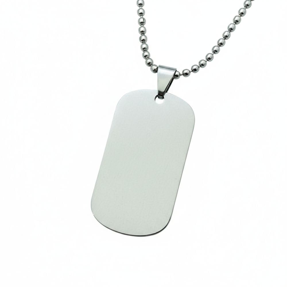Stainless Steel Military Style ID Tag Pendant Necklace for Men | Blank Engravable Rectangular Locket with Ball Chain | Silver Tone Statement Jewelry Gift-image-10