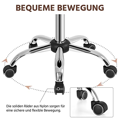 Foto von Yaheetech Rollhocker Bürohocker mit Rollen, Drehhocker mit niedriger Rückenlehne, Arbeitshocker Höhenverstellbar, Sitzhöhe 46,5-61 cm Braun