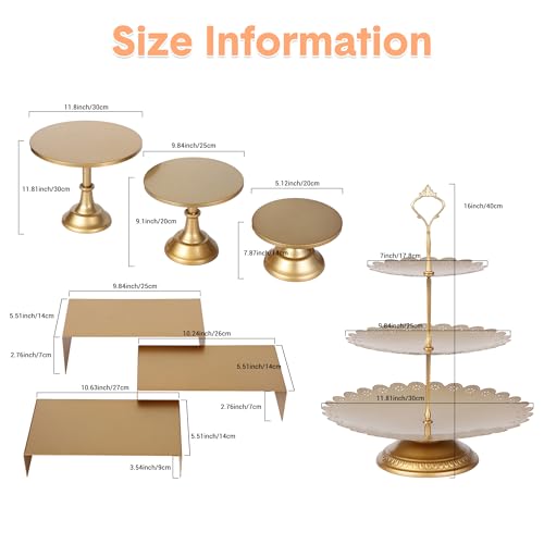 Garvee 7 Pcs Gold Metal Cake Stand Set, Dessert Table Display Set with 3 Sizes Round Pedestal Stands Tiered Cupcake Holder Display Risers for Party, Wedding, Birthday, Baby Shower, Anniversary by Garvee - Image 4