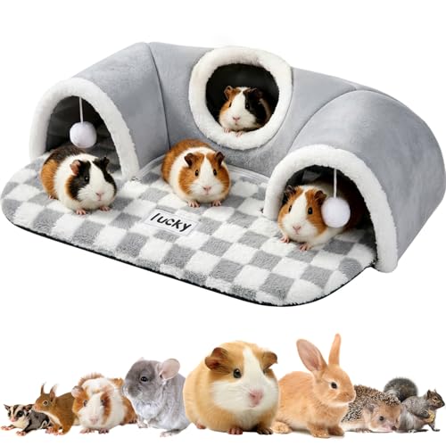 Extra Large Guinea Pig Hideout Tunnel 3-Cave Small Animal Tunnel for Play Tube Toys Mat Pet Tunnel for Dwarf Rabbits Bunny Chinchillas Hamsters Hedgehogs Ferrets Grey 22.05 16.14 5.51