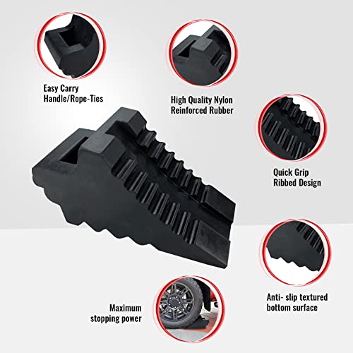 Hoxwell 4 Packs Heavy Duty Premium Rubber Wheel Chocks Wedge Block With Quick Grip Ribbed Design And Ergonomic Carry Handles For Camper, Trailer, Rv, Truck, Car Or Atv(4 Pcs, Black) #TOP3