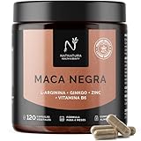 Maca Negra con L-Arginina, Ginkgo, Zinc y Vitamina B6 – Energía y Vitalidad | Mejora el Rendimiento Físico y Mental | 4 meses fórmula | NATNATURA
