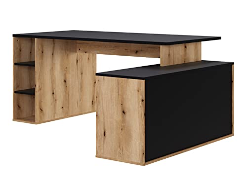 Bureau d'angle PEGANE en mélamine chêne rustique et noir, dimensions 183 x 141 x 75 cm - 6