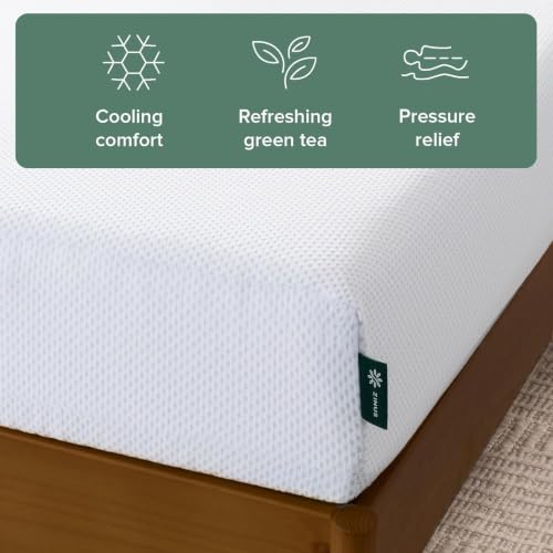 Image of Zinus 6 Inch Green Tea Cooling Memory Foam Mattress [New Version], Short Queen, Fiberglass Free, Medium Firmness, Cooling Gel Foam, Certified Safe Foams & Fabric, Mattress in A Box