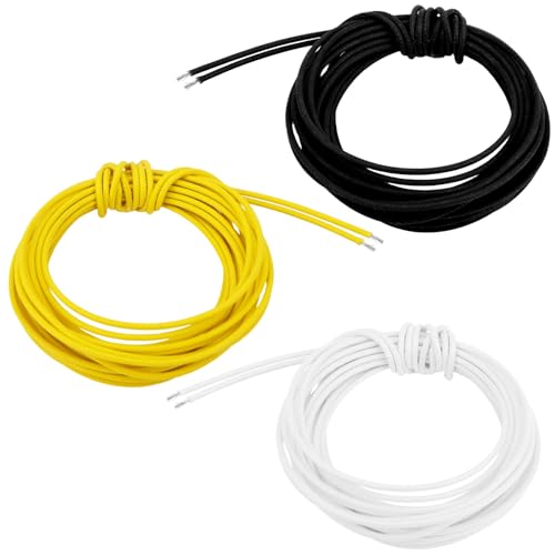 BTFO Juego de Cables Guitarra con Reverso Tela de 18 m, 3 Cables Trenzados Vintage para Mejoras y Reparaciones Guitarras Eléctricas (6 m Amarillo/Blanco/Negro)
