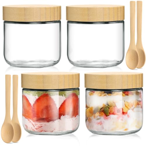 TBWIND 4 Pack 10oz Overnight Oats Containers with Airtight Bamboo Lids