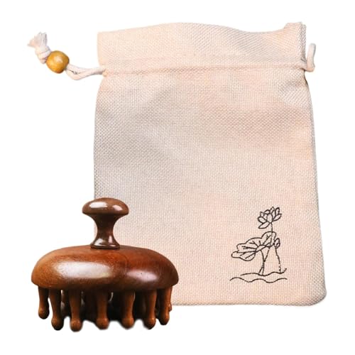Djowyh Appareil de massage du cuir chevelu - Peigne en bois de santal portable - Peigne multifonction pour cuir chevelu - Stimulateur de cuir chevelu - Naturel