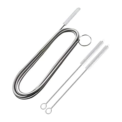 ICEYLI 61 inch Long Drain Brush Hose Flexible Feeding Tube Cleaning Brush Pipe Cleaning Brush and 2 PCS 7.9 inch Straw Cleaning Brush (One Head White Color) Cover