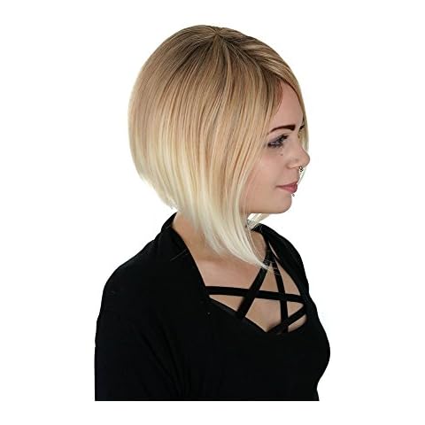 Prettyland C533 - Ombré White Ash Blonde Short Straight Bob Wig Hairstyle with Hightlights Cover
