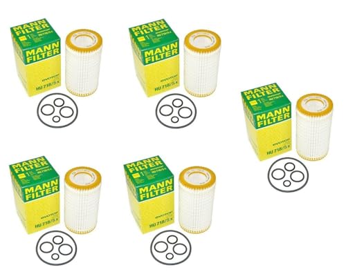 Set of 5 Engine Oil Filter Kit & Seal Rings HU7185X For W203 W204