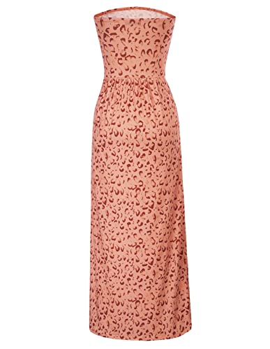 Grace Karin Women Strapless Casual Loose Ruched Long Maxi Dress With Pockets Pink Leopard #TOP1