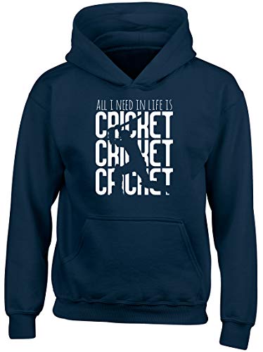 Shopagift All I Need in Life is Cricket Childrens Kids Hooded Top Hoodie Cricket Lover Jumper Hoody Gifts for Boys Girls Navy Blue