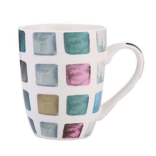 Tecnosystem srl Tazza in ceramica bianca con fantasie geometriche colorate Capacità 344 ml Tazza per thè, latte, caffè - Ideale come idea regalo (squares)