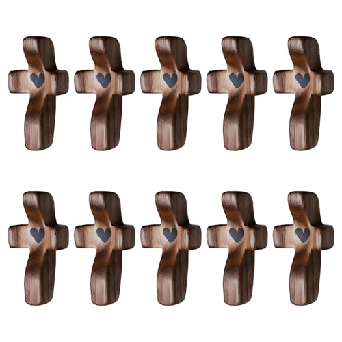 10-Pack Wooden Cross Fidget, Handmade Pocket Wood Crosses, Cross My