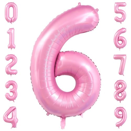 Image of Pastel Pink 6 Balloon Number,40 Inch Light Pink 6 Balloons Large Helium Foil Mylar Number 6 Balloon for Birthday Party Anniversary Decorations