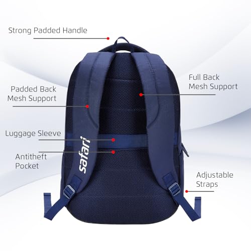 Image of Safari Saga 37L Laptop Backpack, 3 Compartments, Organizer, Bottle Holder, Front Pocket, Office Bag, School Bag for Boys and Girls, College Bag, Travel Bag for Men and Women