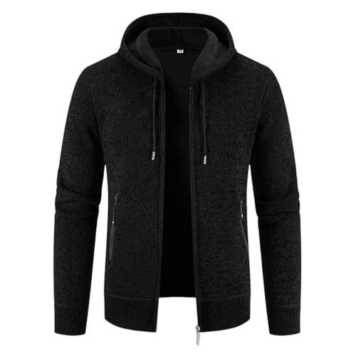 Chaqueta de punto con capucha masculina para evitar el frío con forro de felpa térmica liso