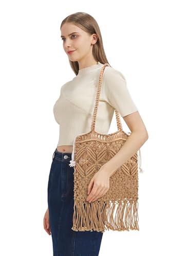 Image of TeeYee Boho Crochet Summer Handbag Handmade Cotton Rope Knit Shoulder Bags for Women Bohemia Tote for Travel