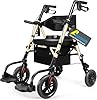 Foldable Rollator Walker for Seniors with Seat, Lightweight 2 In 1 Rolling Walkers Wheelchair Combo for Adult, Transport Chair with Brakes, Adjustable Seat & Handle, 300 Lb. Weight Capacity, Champagne