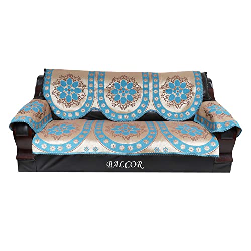 Image of Cotton 12 PCs Design DECAN Sofa Cover with Handle Cover Set of 5 Seater(3+1+1+6)-FIROZI