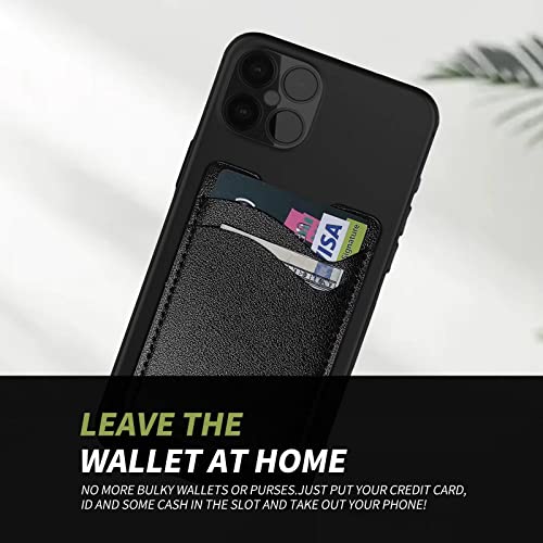 2 Pack Phone Card Holder, Dual Pocket Leather Phone Wallet Stick On, Credit Card Holder For Phone Case, Back Of Iphone Samsung Android Smartphones, Black #TOP2