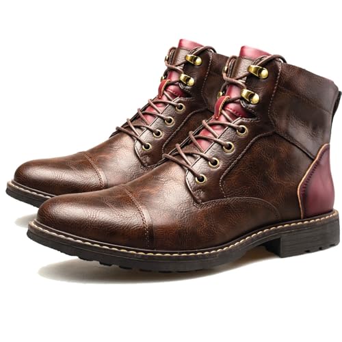 Men Oxford Boots,Casual Mid-Top Dress Boot for Men,Ankle Men Boots Lace-Up Side Zipper