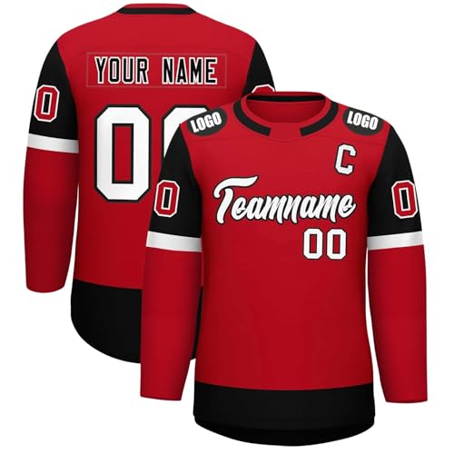 Generic - Maillot de hockey sur glace personnalisé Hip Hop imprimé à manches longues - Cadeau personnalisé pour hommes, femmes, jeunes enfants, 3-Rouge, S