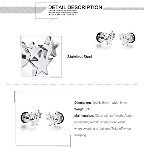 Lohome Unisex Titanium Steel Stereoscopic Stars Plug Stud Earrings For Womens Mens #TOP3