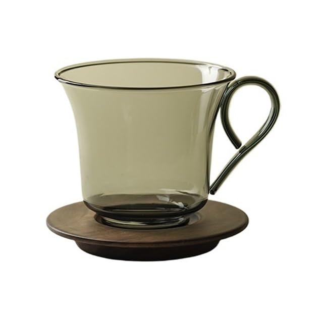 ZKALQECNF Leche Taza de café vidrio 220 ml y juego posavasos madera; taza té borosilicato transparente con asa Bebidas(Grey)