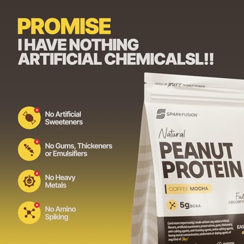 Image of SparkFusion Natural Peanut Protein Isolate - Flavor - 25g Protein, 5g BCAA, Zero Sugar, Gut-Friendly, Vegan, Lab-Tested, No Artificial Additives (1 kg (Pack of 1), Coffee
Mocha)