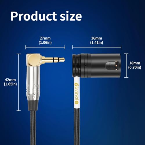 Câble XLR à angle droit pour interview vidéo et micro sur reflex 91 cm
