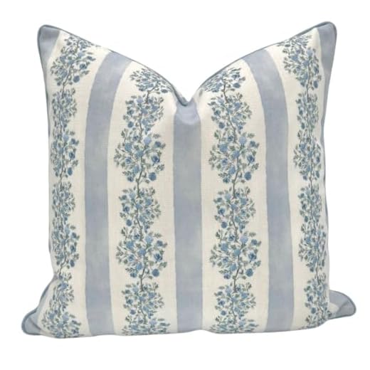 Jillien Harbor “The Juliet” Floral Block Print Pillow Cover – Soft Blue and Off-White Decorative Throw Pillow Cover – Grandmillennial Home Decor, 20" x 20"