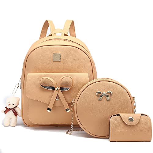 Image of MACCINELO Cute Leather Mini Backpack Purse for Women Bowknot Small Backpack for Girls gift Rucksack Ladies Shoulder Bag 3pcs