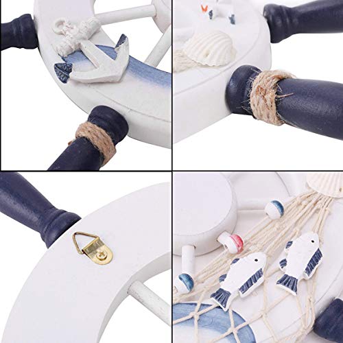 Originalidad 2 Pack Nautical Beach Wooden Ship Wheel and Wood Anchor with Rope Nautical Boat Steering Rudder Wall Decor Door Hanging Ornament Beach Theme Home Decoration - Image 7