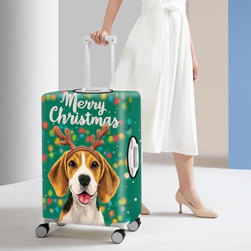 Image of Christmas Dog Luggage Cover - Cute Reindeer Puppy Suitcase Cover Protector, Stretchable Waterproof Travel Sleeve,M