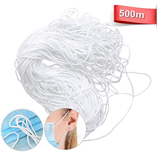 Fwn Elastic Rope, Bande élastique Circulaire pour Masque Facial Bande élastique 3 mm/Bande élastique/Corde élastique/élastique/Bobine élastique élastique à Tricoter (Longueurs 500m)