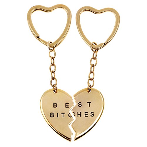 Charms Best Bitches Keychain,Best Friend KeyRing,BFF Keychain,Split Heart Key Ring, Best Friend Forever Love Jewelry Christams Gift,Best Bitches Love Gold